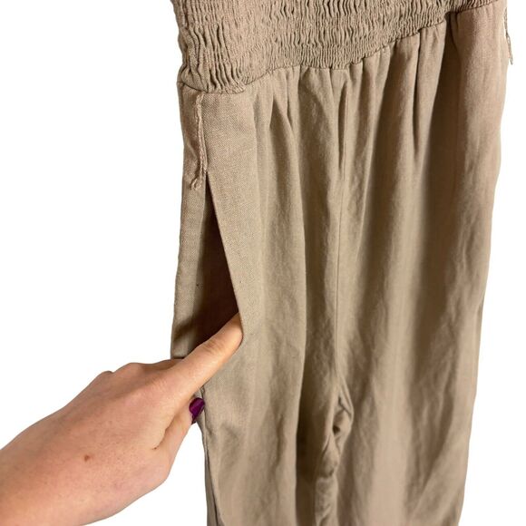 House of Harlow 1960 Linen Rayon Tan Cropped Jumpsuit Women's XS - Picture 3 of 11